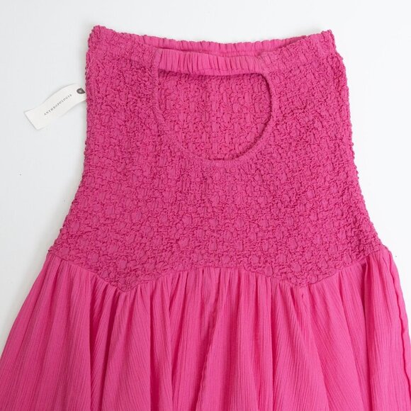 ✨ Anthropologie Strapless Smocked Cover Up Gauze Dress Hot Pink XS/ S - Picture 10 of 14